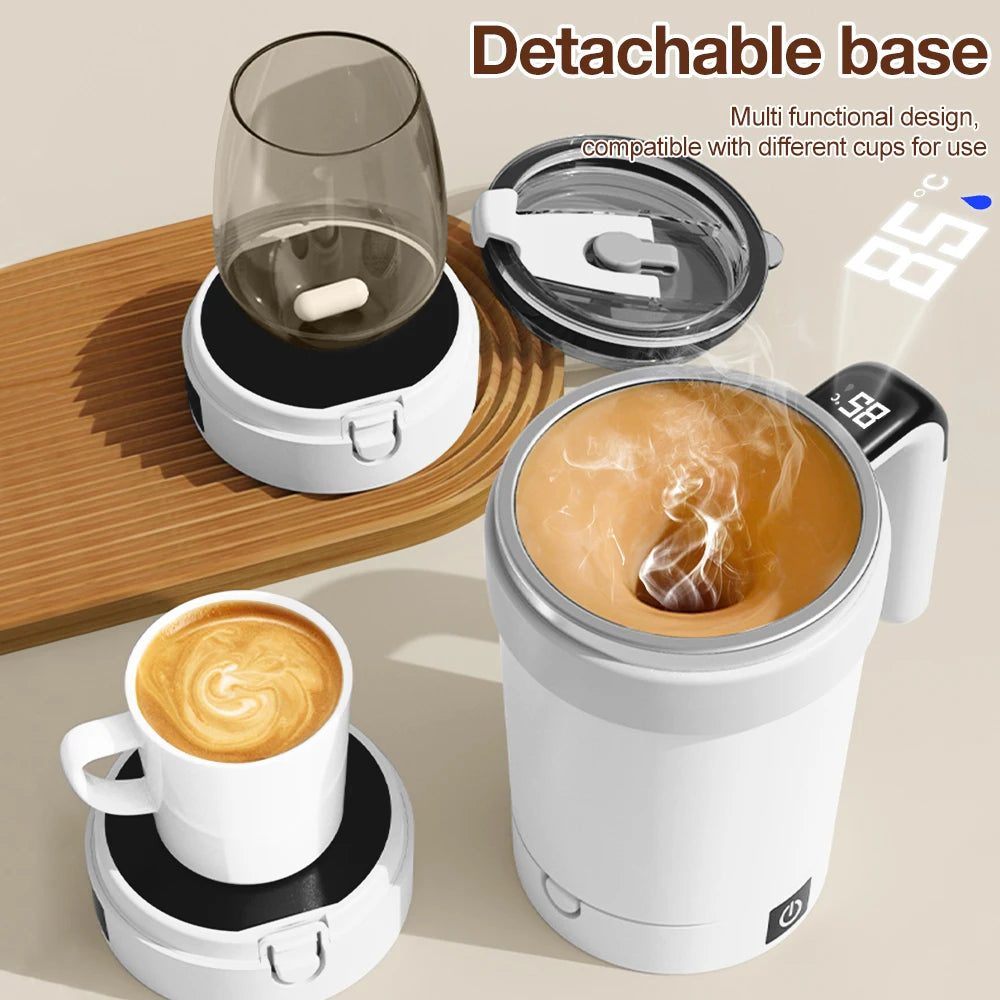Multi-functional smart mug with detachable base on a wooden surface